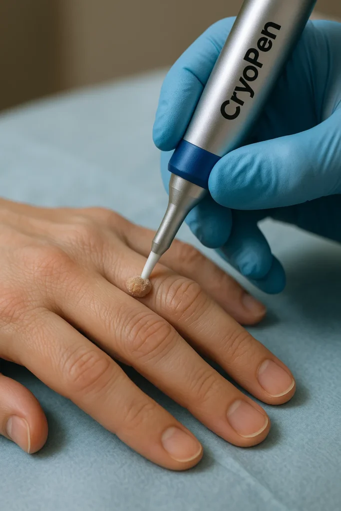 example of cryopen wart removal Glossop treatment on a persons finger