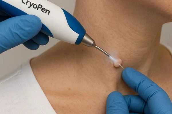 Person receiving Cryotherapy skin tag removal Glossop