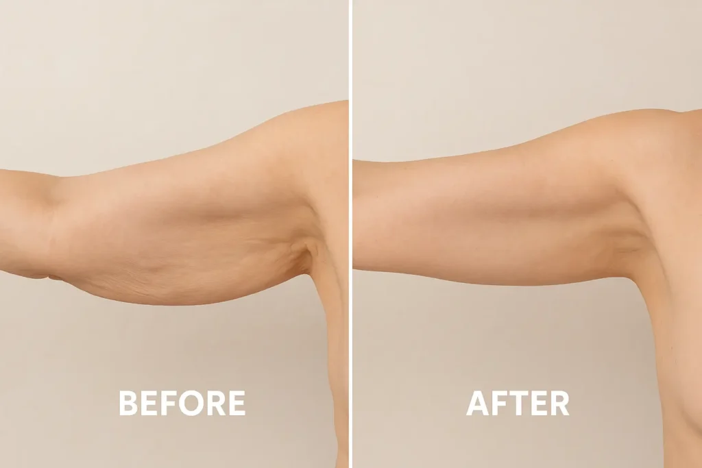 Picture of LA LIPO Glossop before and after results of skin tightening treatment on the upper arms.